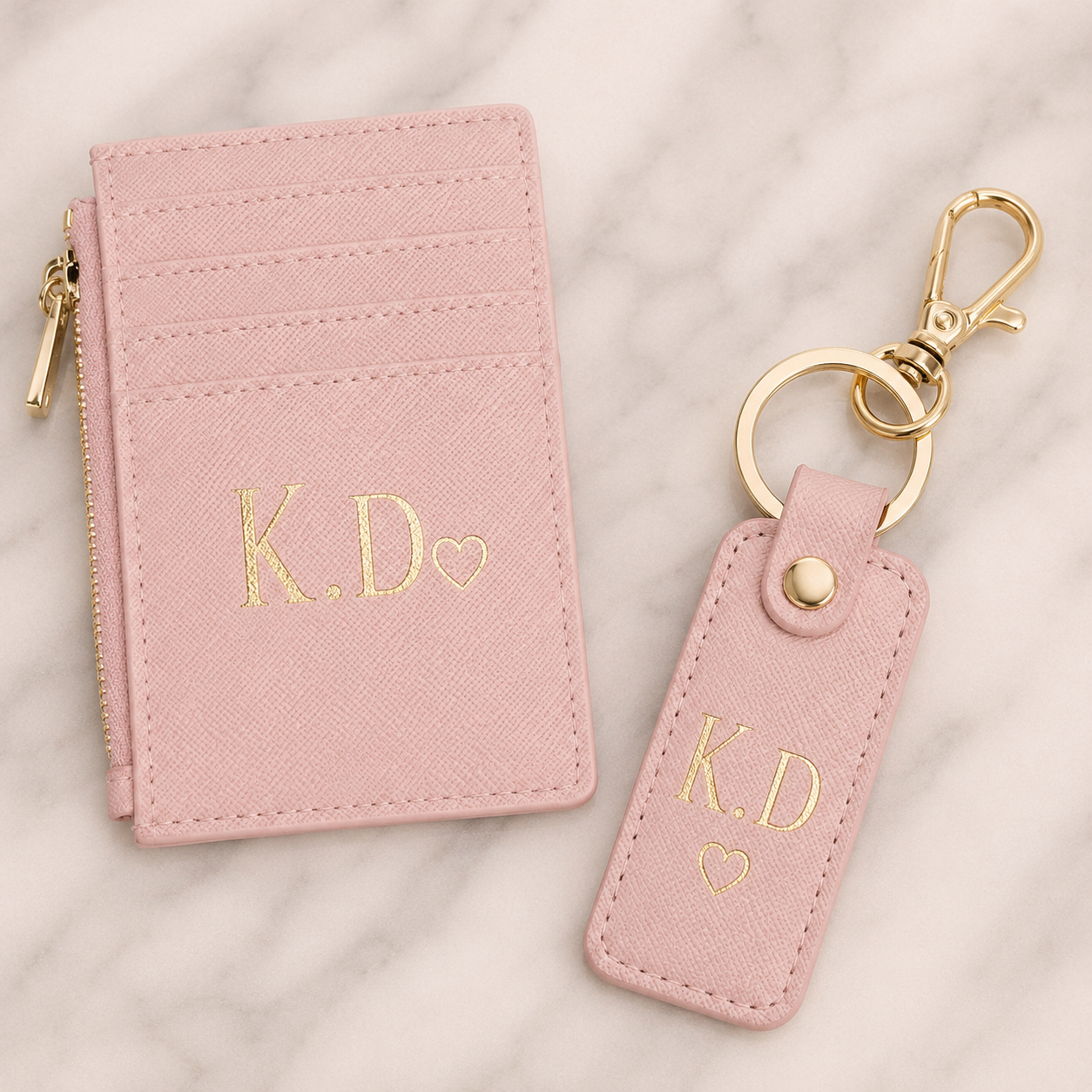 Saffiano Leather Slim Card Wallet & Keyring