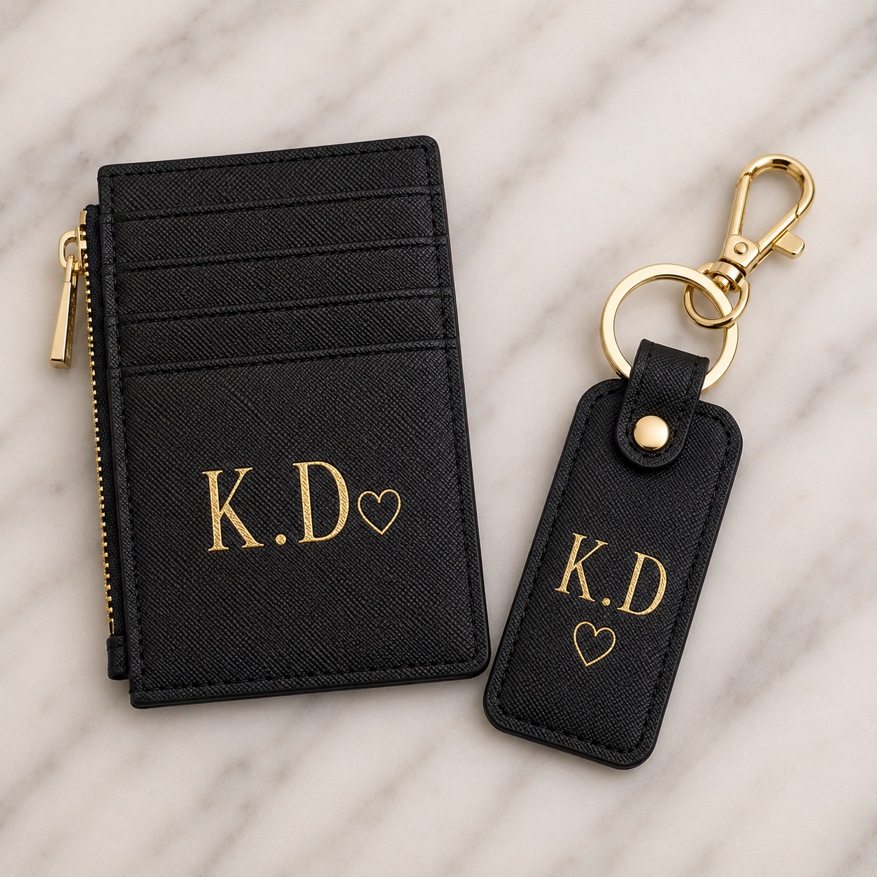 Saffiano Leather Slim Card Wallet & Keyring