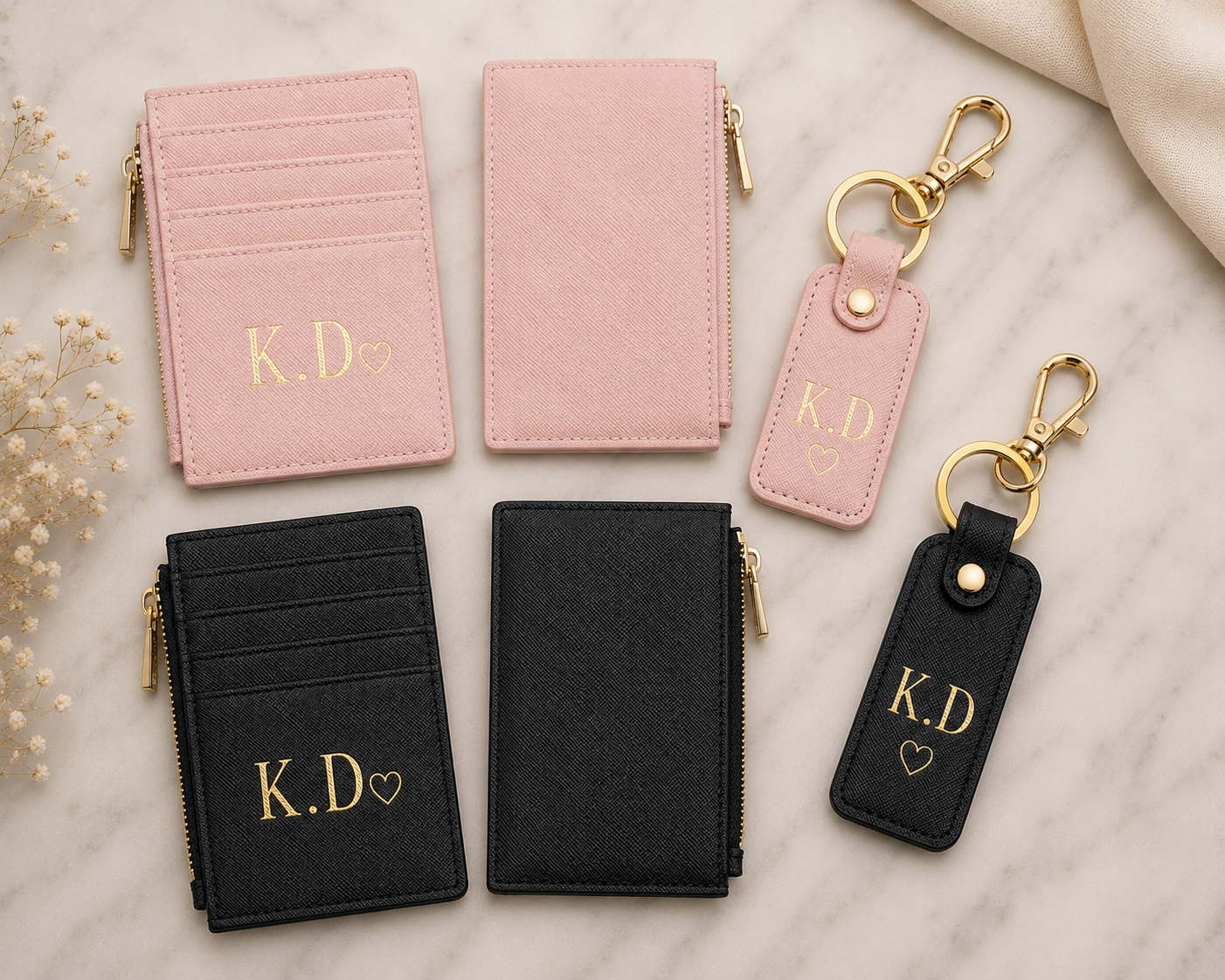 Saffiano Leather Slim Card Wallet & Keyring